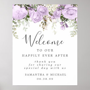 Purple & Silver Welcome To Our Wedding Personalised Wedding Sign 