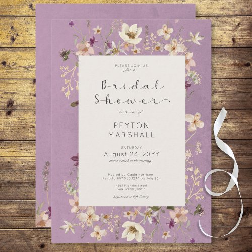 Rustic Purple Wildflower Frame Bridal Shower Invitation