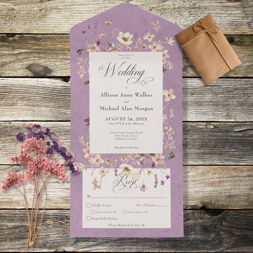 Rustic Purple Wildflower Frame Dinner All In One Invitation