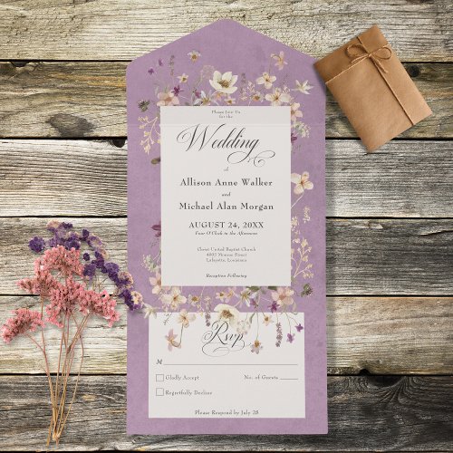 Rustic Purple Wildflower Frame No Dinner All In One Invitation
