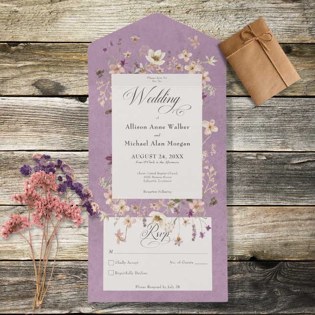Rustic Purple Wildflower Frame No Dinner All In One Invitation (Creator Uploaded)