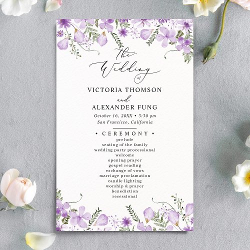 Rustic Purple Wildflowers Greenery Wedding Program