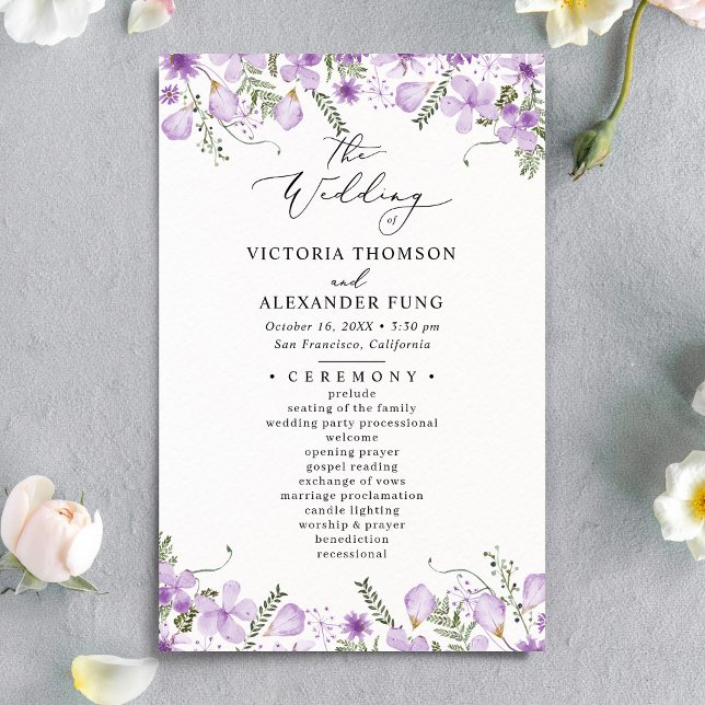 Rustic Purple Wildflowers Greenery Wedding Program (Creator Uploaded)
