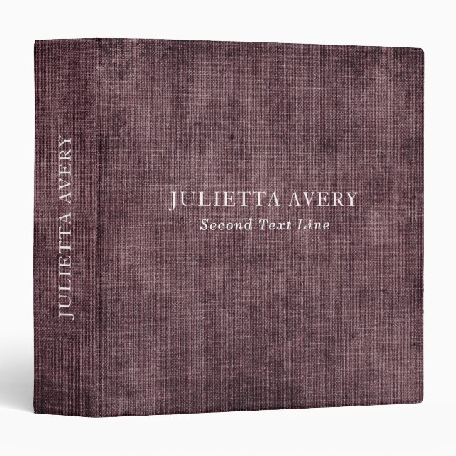 Rustic Purple Wine Linen Texture Elegant 3 Ring Binder (Front/Spine)