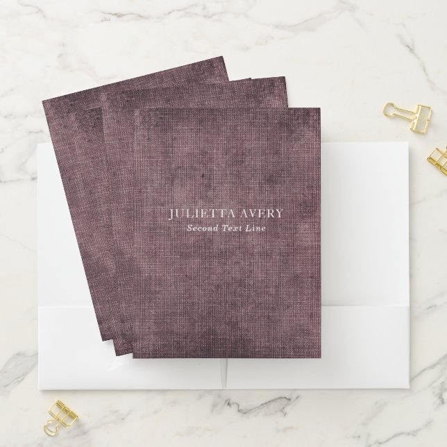 Rustic Purple Wine Linen Texture Elegant Pocket Folder (In Situ)