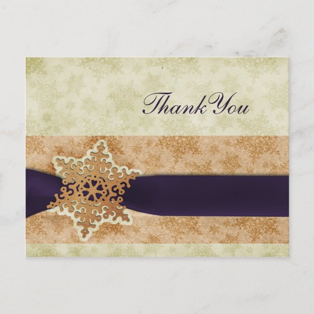 rustic purple winter wedding Thank You Postcard (Front)