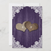 Rustic Purple Wood Burlap Lace Wedding Invitation (Back)
