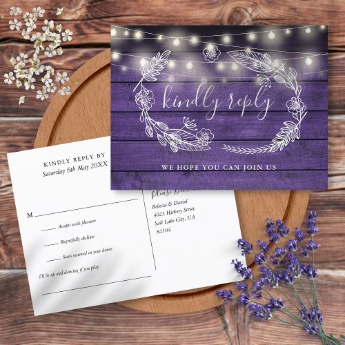 Rustic Purple Wood Floral Song Request RSVP Card