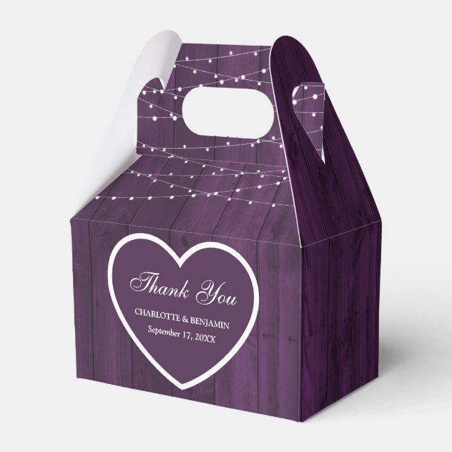 Rustic Purple Wood Wedding Thank You Favor Boxes (Front Side)