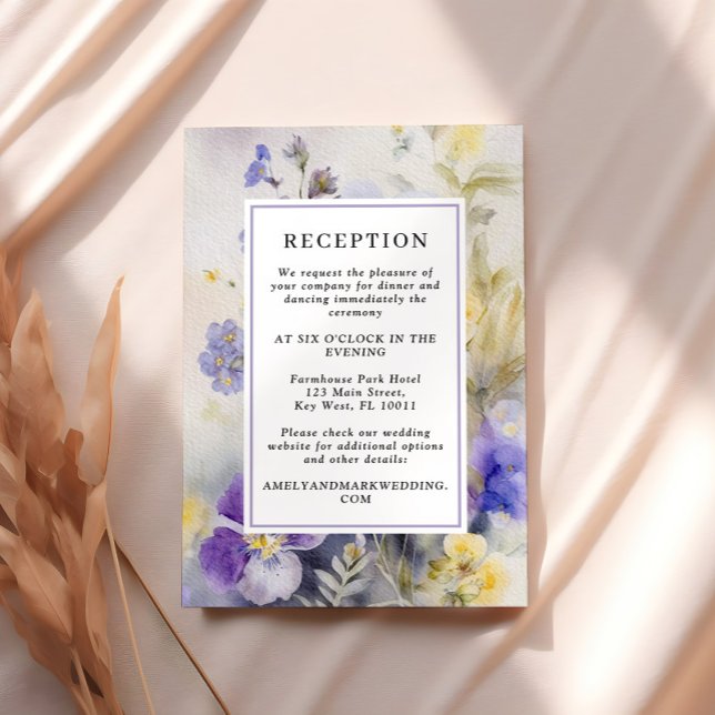 Rustic Purple & Yellow Flowers Wedding Reception Enclosure Card (Creator Uploaded)