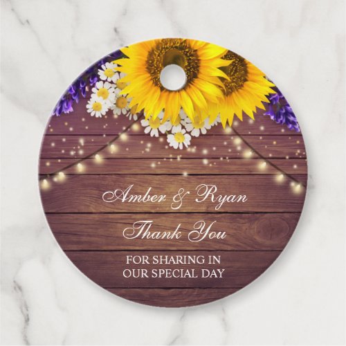 Rustic Purple Yellow Sunflower Floral Country Barn Favor Tags