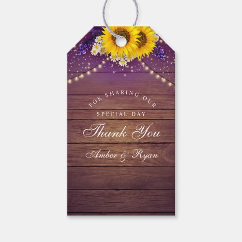 Rustic Purple Yellow Sunflower Floral Country Barn Gift Tags