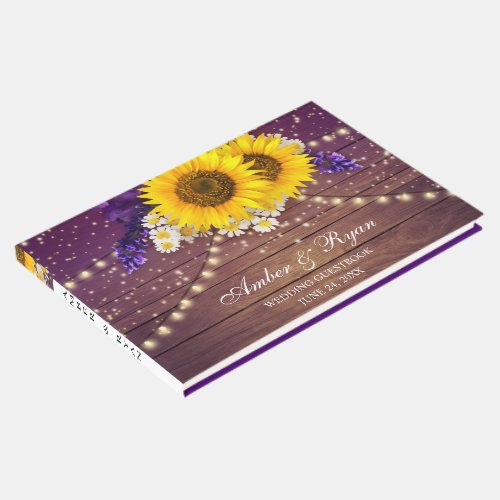 Rustic Purple Yellow Sunflower Floral Country Barn Guest Book