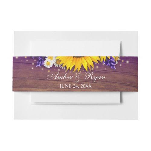 Rustic Purple Yellow Sunflower Floral Country Barn Invitation Belly Band