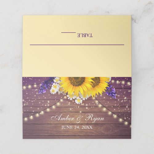 Rustic Purple Yellow Sunflower Floral Country Barn Place Card