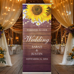 Rustic Purple Yellow Sunflower Floral Welcome Sign
