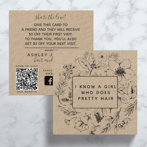 Customizable Rustic QR Code Botanical Kraft Black Referral Card