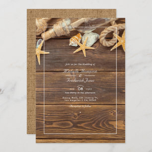 Rustic QR Code RSVP Beach Wedding Invitation
