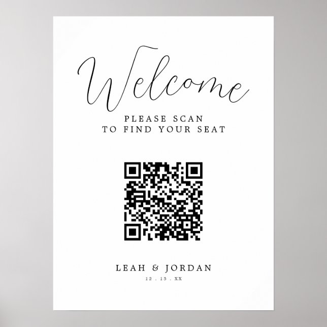 Rustic QR Code Seating Chart Wedding Welcome Sign (Front)