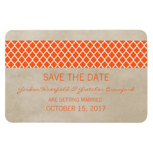 Rustic Quatrefoil Save the Date Magnet, Orange Magnet