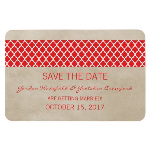 Rustic Quatrefoil Save the Date Magnet Red Magnet