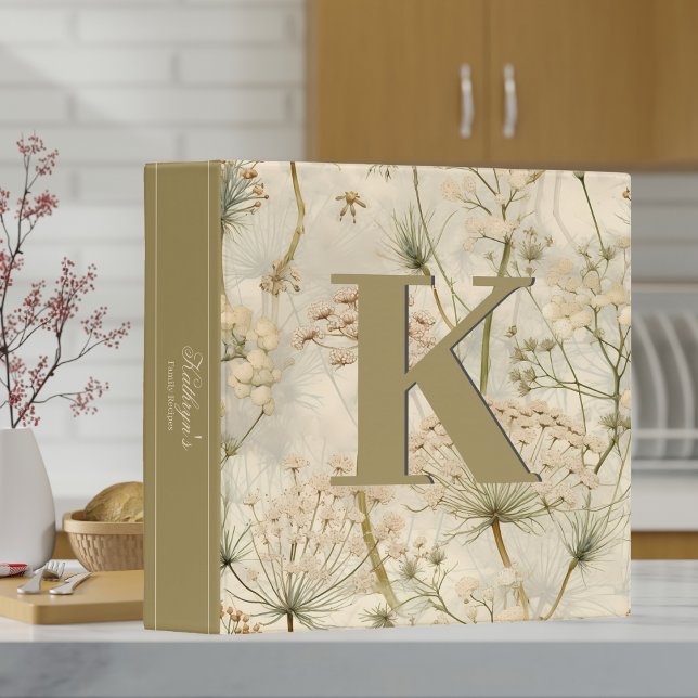 Rustic Queen Anne Lace Monogram Family Recipes 3 Ring Binder (Creator Uploaded)