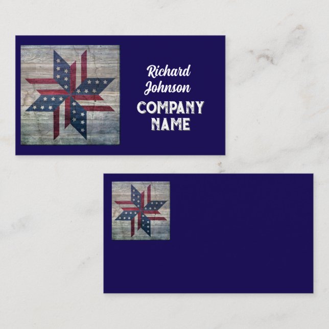 rustic quilt block pattern Stars and Stripes blue  Business Card (Front/Back)