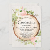 Rustic Quinceañera, blush pink cream floral Invitation (Front/Back)