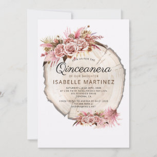Rustic Quinceanera Blush Pink Roses Floral Invitation