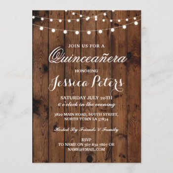 Rustic Quinceanera Party Floral Wood Lights Invite by WOWWOWMEOW at Zazzle