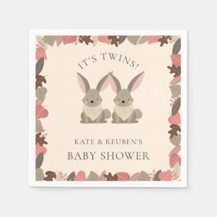 Rustic Rabbit Twins Baby Shower Woodland Animals Napkins