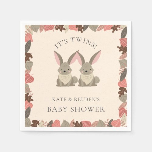 Rustic Rabbit Twins Baby Shower Woodland Animals Napkins