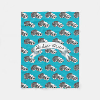 Rustic Raccoon Folk Art Pattern Fleece Blanket