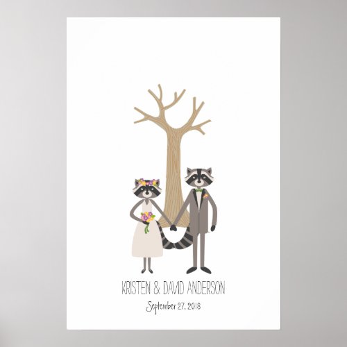 Rustic Raccoons Fingerprint Signature Tree Poster