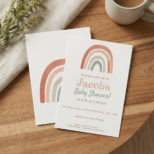 Rustic rainbow baby shower minimalist invite