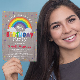 Rustic Rainbow Birthday   Colorful Invitation