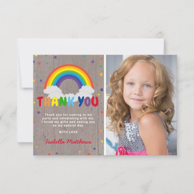 Rustic Rainbow Birthday | Colorful Photo Thank You (Front)