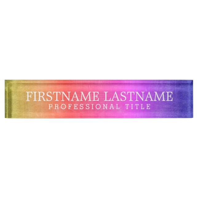 Rustic Rainbow Colorful Name & Professional Title Plate (Front)
