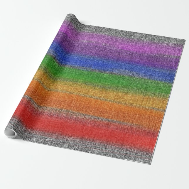 Rustic Rainbow Stripe Grey Crosshatch Wrapping Paper (Unrolled)