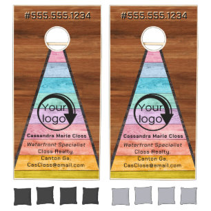 Rustic Rainbow Wood Grain Business Your Logo Here Cornhole Set