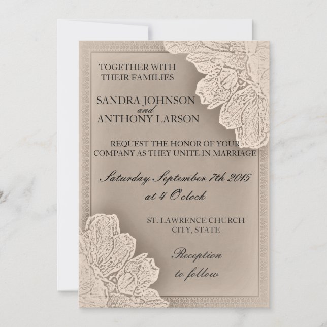 Rustic Raised Floral Wedding Invitation (Front)
