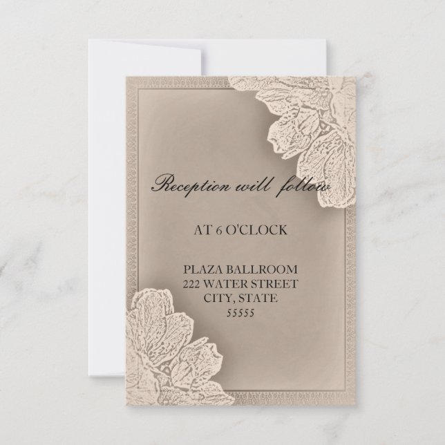 Rustic Raised Floral Wedding Reception Card (Front)