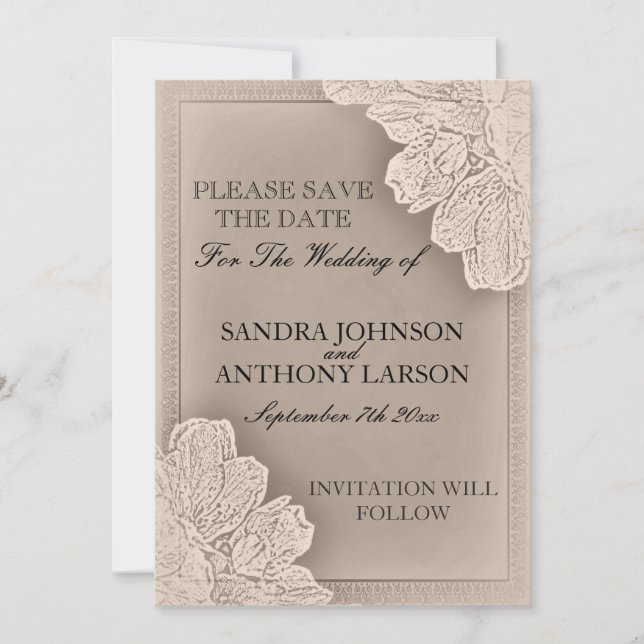 Rustic Raised Floral Wedding Save The Date (Front)