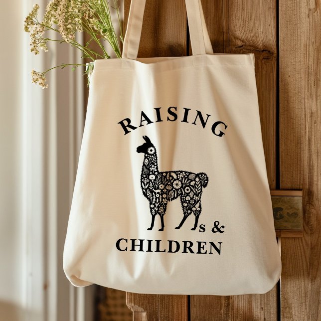 Rustic Raising Llamas Silhouette Farmers Market Tote Bag (Raising Llamas and children funny llama lover tote bag)