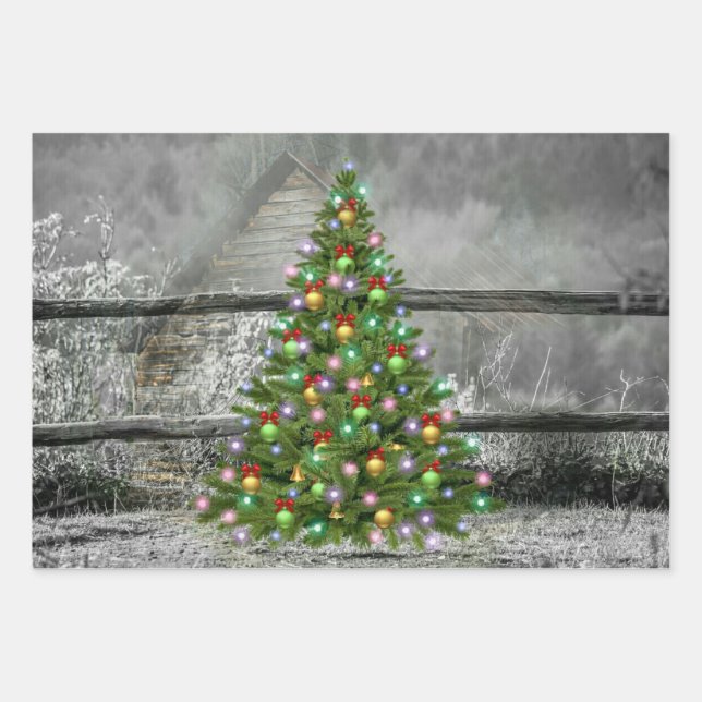 Rustic Ranch Christmas Wrapping Paper Sheets (Front)