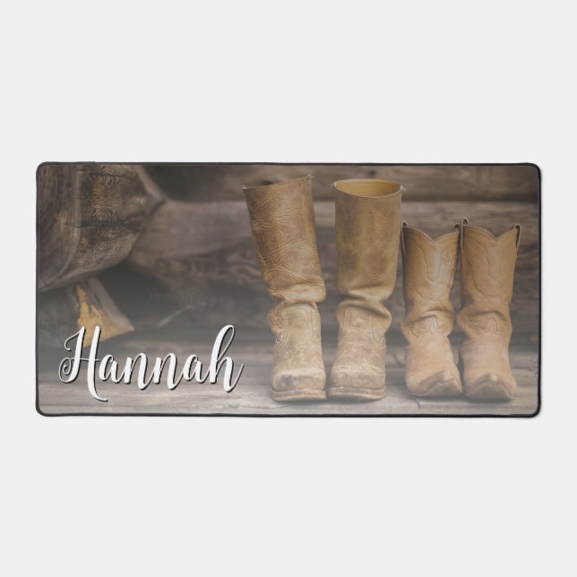 Rustic Ranch Cowboy Boots for Two Monogram Desk Mat (Front)