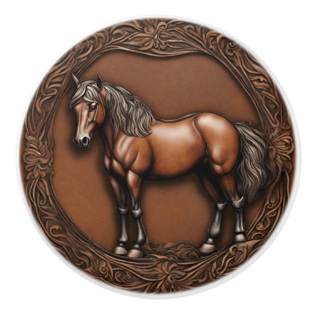 Rustic Ranch Cowboy Western Country Brown Horse  Ceramic Knob (Front)