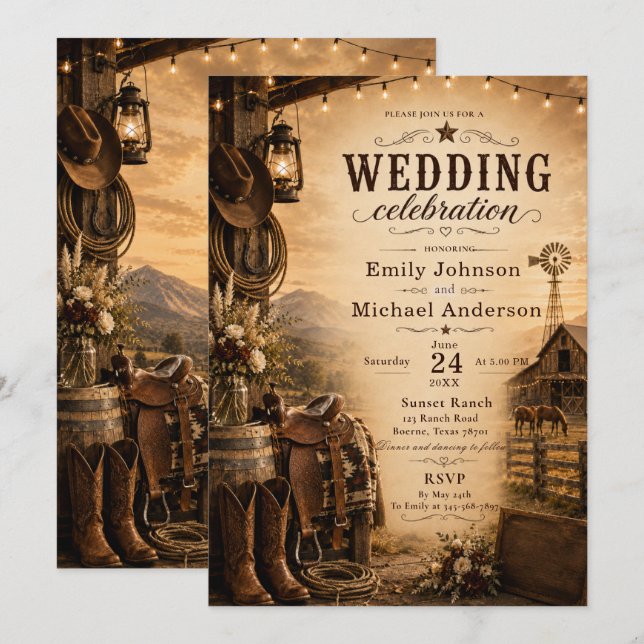 Rustic Ranch Wedding Invitation (Front/Back)