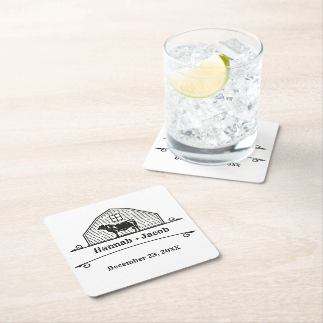 Rustic Ranch Western Country Cowboy Wedding Square Paper Coaster (Insitu)