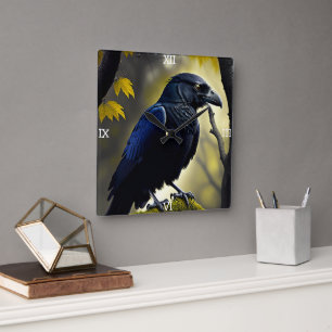 Rustic Raven - Natures Guardian Square Wall Clock